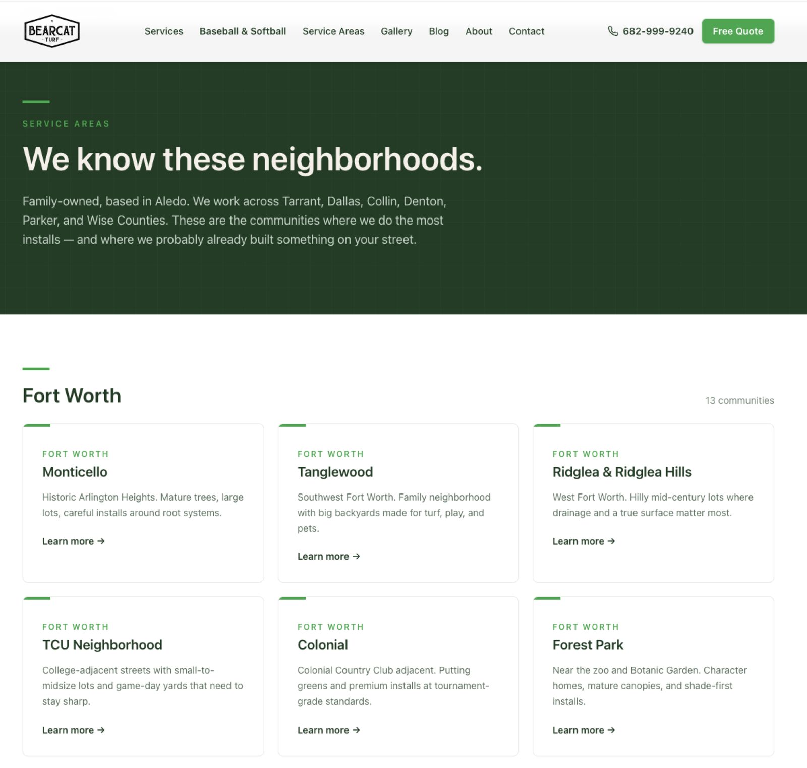 Bearcat Turf — 44 hyper-local seo city pages
