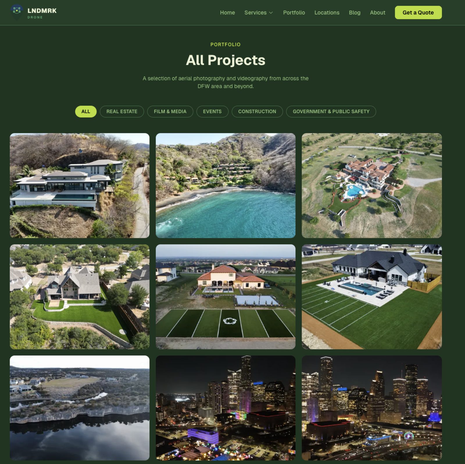 LNDMRK Drone — full portfolio gallery with smart filtering