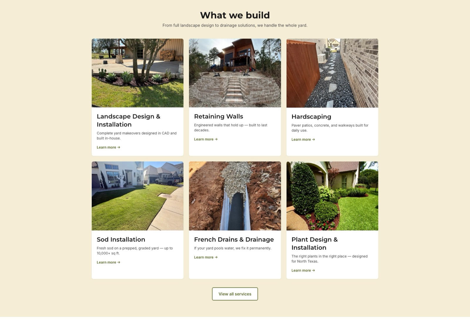 Twin County Outdoor Services — What we build services grid with real project photos